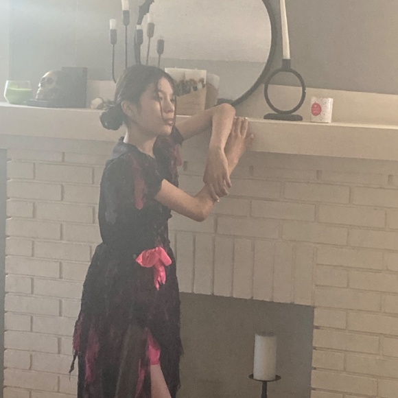 Girls Costume Dead zombie Prom Queen Corset 8 10 Pink Black Lace Bow Layered - Picture 11 of 15